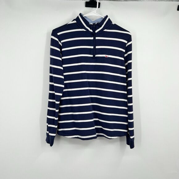 Vineyard Vines Womens 1/4 Zip Blue White Striped Coastal Nautical Small - Picture 2 of 10